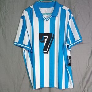 Original Use Men's Polo with Blue and White Stripes